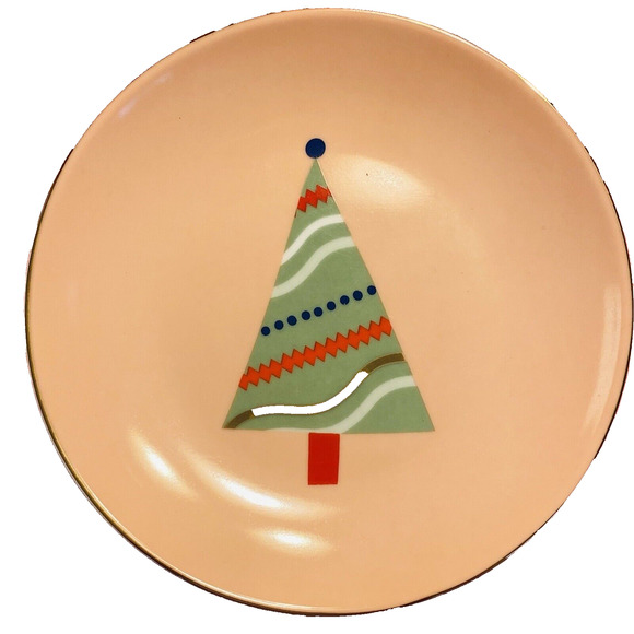 Rare PIER 1 Christmas Tree Plate Set (4) Colorful Holiday Appetizer Canape 6” - Picture 9 of 10